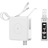 Portable Charger with Built-in Cables&AC Wall Plug10000mAh Wireless Charging(No-Magnetic) Power Bank PD 22.5W Fast Charging USB C Battery Pack for iPhone 17/16/15/14/13 Series, Samsung S23 S22 Android