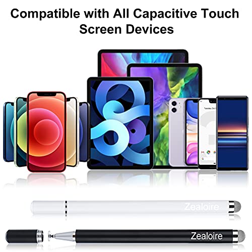 Stylus for iPad (2 Pcs), Zealoire Magnetic Disc Capacitive Stylus Pens Touch Screens for Apple/iPhone/Ipad pro/Mini/Air/Android/Microsoft/Surface All Universal Touch Screens - Black/White
