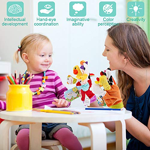 Sealive Farm Animals Hand Puppets Set with Cloth Book Story Telling, 10 pcs Finger Puppet Soft Gloves Handpuppets Toys for Kids Toddlers