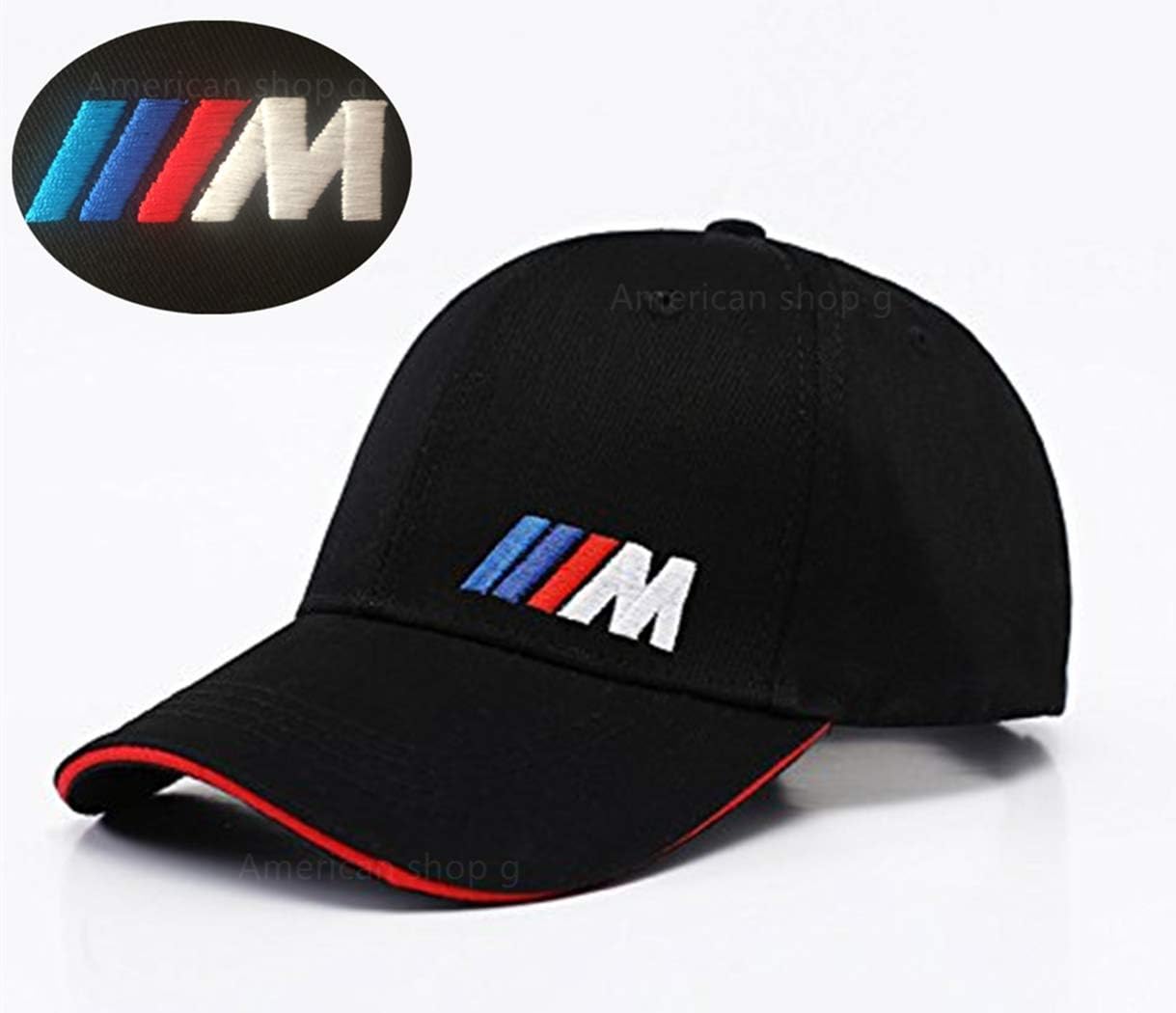 American shop g M Series Package Hat Embroidered Logo Sports Baseball Cap for M Sporty Red Trim Motor Hat F1 Formula Racing Baseball Hat Baseball Bucket Trucker Cap-Black