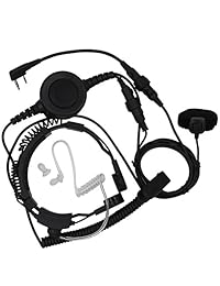 Tenq Grado militar Tactical Garganta Mic Auriculares / auricular con dedo grande PTT para radios Baofeng Walkie Talkie 2 Pin Jack
