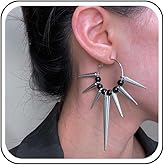 Erimberate Gothic Spikes Dangle Earrings Silver Spikes Rivets Drop Earrings Large Spiky Circle Hoop Earring Black Rice Bead Hoop Earring Jewelry for Women