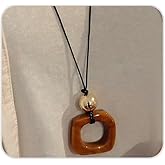 ROSASUENO Long Boho Acrylic Pendant Necklace for Women Simple Geometric Hollow Block Y Necklace Trendy Hoodie Sweater Chain Jewelry