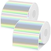 2 Rolls 3x2 Inch Holographic Thermal Labels,Silver Direct Print Self-Adhesive,Thermal Rainbow Glitter Stickers for Gift Wrapping, Price, Name, DIY Custom Logo Design（400 Pcs）