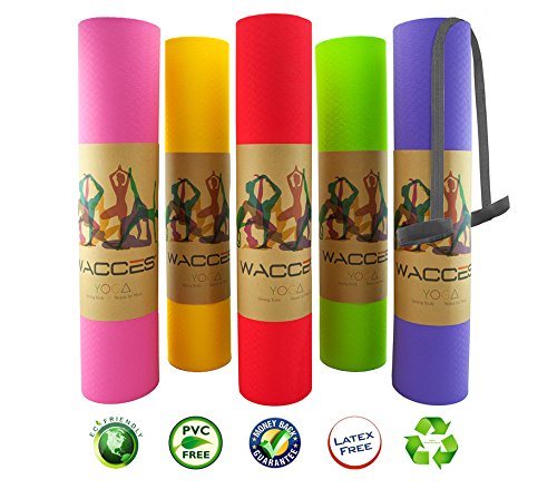 Wacces TPE Exercise Fitness Yoga Gym Training Premium Mat Dual Reversible Non-Slip, Pink/Black, 6mm, 24" L x 5" H x 5" W