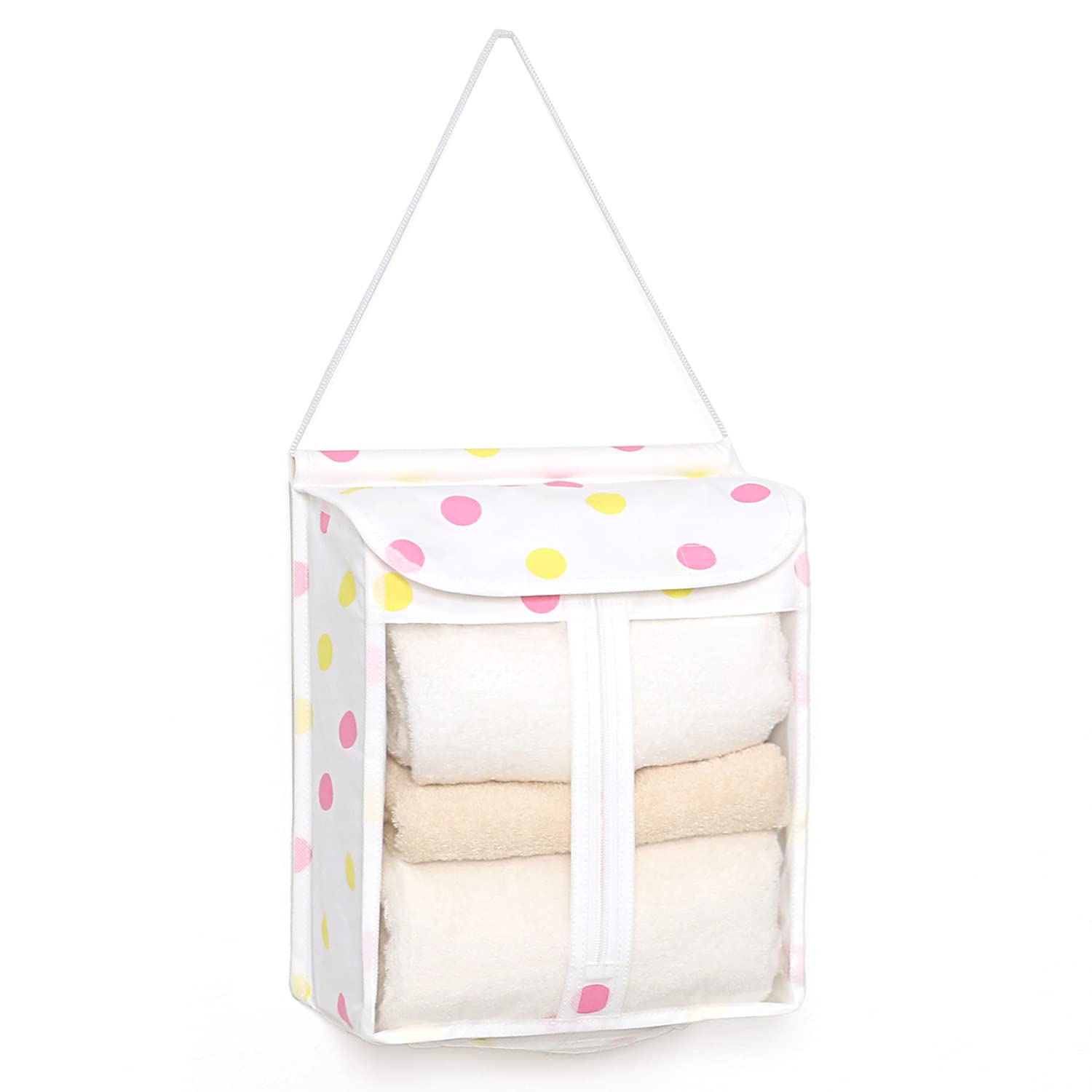 アストロ タオル 収納ケース ホワイト ドット柄 綿生地 タオルストッカー 壁掛け 吊り下げ タオル入れ 611-88商品画像