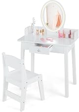 Maxmass Kids Vanity Table and Chair White with LED Mirror and Drawer view 8