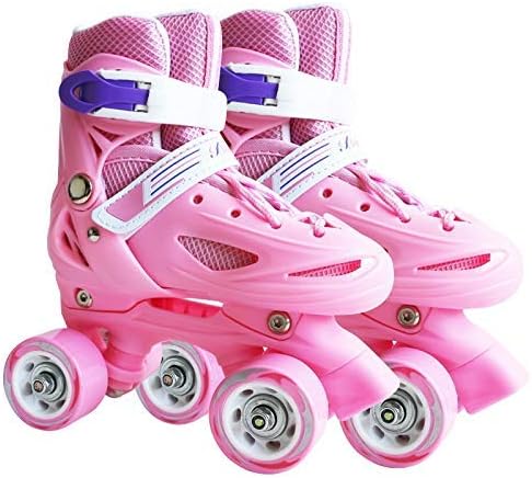 ZHANGKANG Single row roller skates Banwei Children Double Row Four-wheel Roller Skates Skating Shoes, Size : S(Pink) (Color : Pink)