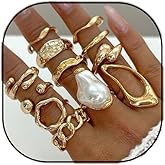 Xeyau Gold Rings for Women Chunky Ring Non Tarnish Irregular Pearl Rings Stackable Statement Knuckle Ring Jewelry