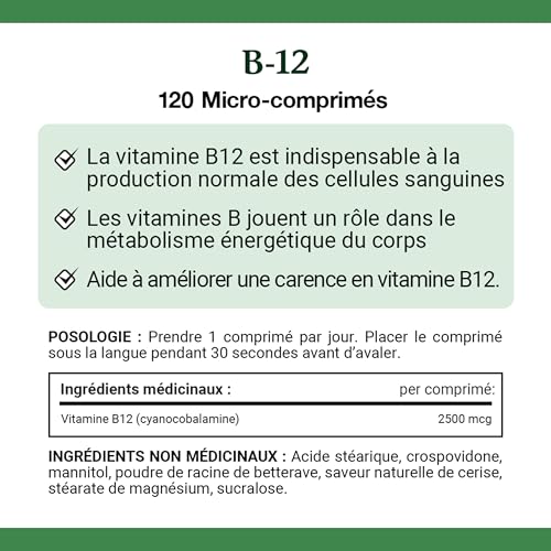 NATURE'S BOUNTY Vitamin B-12 Supplement, 2500 mcg, Quick Dissolve Tablets, Natural Cherry Flavour, Helps In Energy Metabolism, Essential In Normal Formation Of Blood Cells, 120 Tablets, 42 g