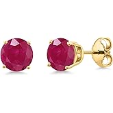 Gem Stone King Gemstone Birthstone Stud Earrings for Women Men | 18K Yellow Gold Plated Silver | Round 6MM | Fine Jewelry Gifts for Her Him Mom Dad Wife
