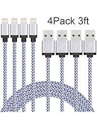 iPhone Charger , Sundix Lightning Cable 4Pack 3FT Nylon Braided Sync Cable Cord Compatible with iPhone 7/7 plus, iPhone 6/6s/6 plus/6s plus, 5c/5s/5, SE, iPad /iPod(White)