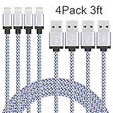 iPhone Charger , Sundix Lightning Cable 4Pack 3FT Nylon Braided Sync Cable Cord Compatible with iPhone 7/7 plus, iPhone 6/6s/6 plus/6s plus, 5c/5s/5, SE, iPad /iPod(White)