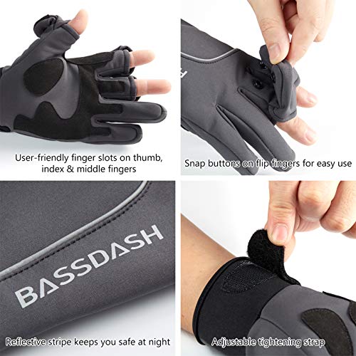 BASSDASH WintePro Insulated Fishing Gloves Water Repellent with Fleece