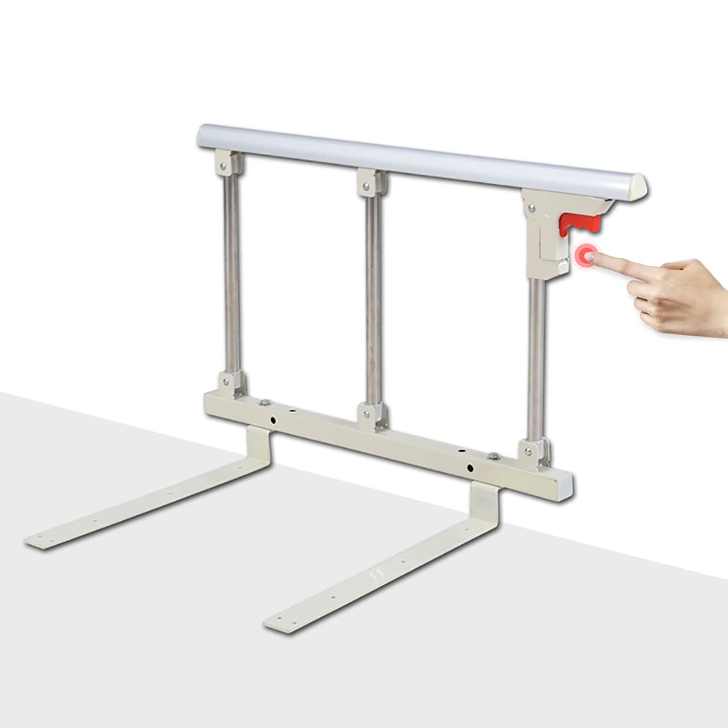 Gdmokle Foldable Bed Rail, Safety Side Assist Handrails for Seniors, Portable Side Metal Handle Bumper, Fall Protection Bed Barrier for Toddler Adults Home Hospital Use