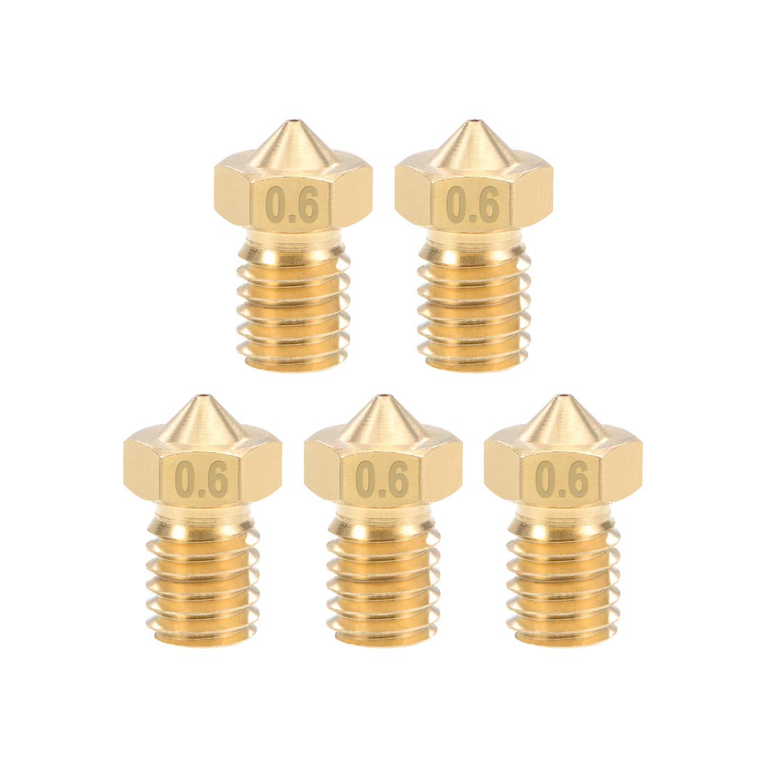 sourcing map 0.6mm 3D Printer Nozzle Head Replacement, Brass 5pcs