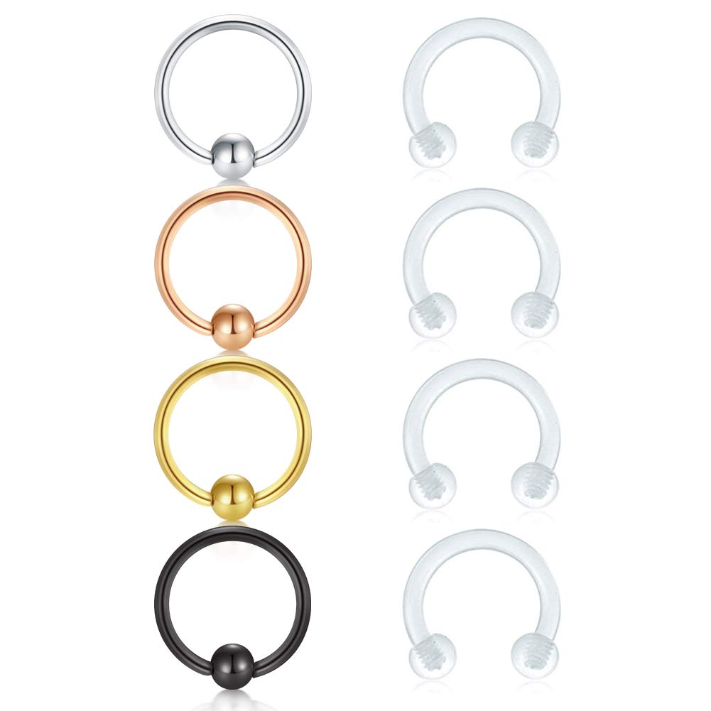 MODRSA 16G Nose Lip Eyebrow Rings Clear Rerainers Helix Tragus Cartilage Earrings Piercing Septum Piercing 8PCS
