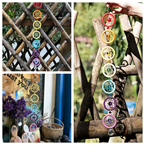 H&D Chakra Dream Catcher with 20mm Crystal Chandelier Ball Prisms Suncatcher Handmade Rainbow Fengshui Pendant - Thumbnail 5