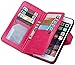 Valentoria Premium Vintage Leather Wallet Case Magnetic Detachable Slim Back Cover Card Holder Slot Wrist Strap (Hot Pink)