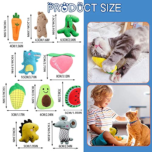 AZOFFYIU Catnip Toys Kitten Supplies Interactive Catnip Toys for Indoor Cats Squeaky Crinkle Catnip Toy Gift for Cat Lovers Dental Health Chew Toy Set of 10 with 5pcs Silvervine Sticks