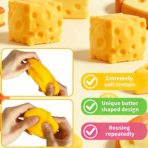 Last Page® 10cm Cheese Squishy Slow Rising, Soft Squishy Cheese Block Squeeze Fidget Toy, Mini Stress Relief Sensory for Adults, Cute Desk Toy Gift (1PCS)