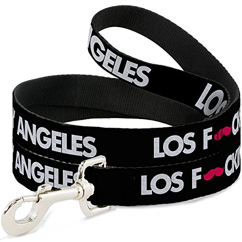 Buckle-Down Dog Leash Los F*ckin Angeles Mustache Black White Pink 6 Feet Long…