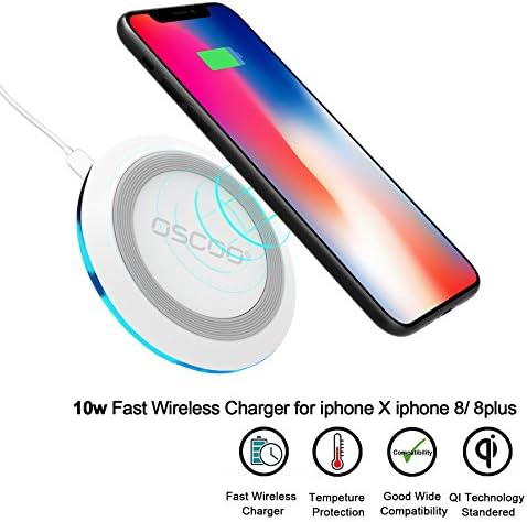 wireless charger, OSCOO wireless charging pad for Samsung Galaxy S8/Note 8/s8 plus/S9/S9 Plus, Edge 5/S7/s7 edge/S6 Edge Plus,iPhone x/8/8 Plus,All Qi-Enabled Devices.(White)