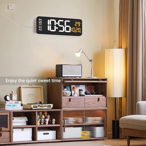 X spring Digital Wall Clock Large Display, 41CM Remote Control Wall Clock, Big Digital Clock with Clear LED Display, Adjustable Brightness, Date Week Temperature, Wall Clocks for Living Room Bedroom