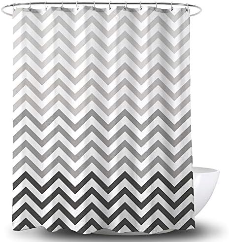 YOSTEV Ombre Grey Chevron Bathroom Fabric Shower Curtain with Hooks,Decorative Bathroom Accessories,Water Proof,Reinforced Metal Grommets 72x72 inches