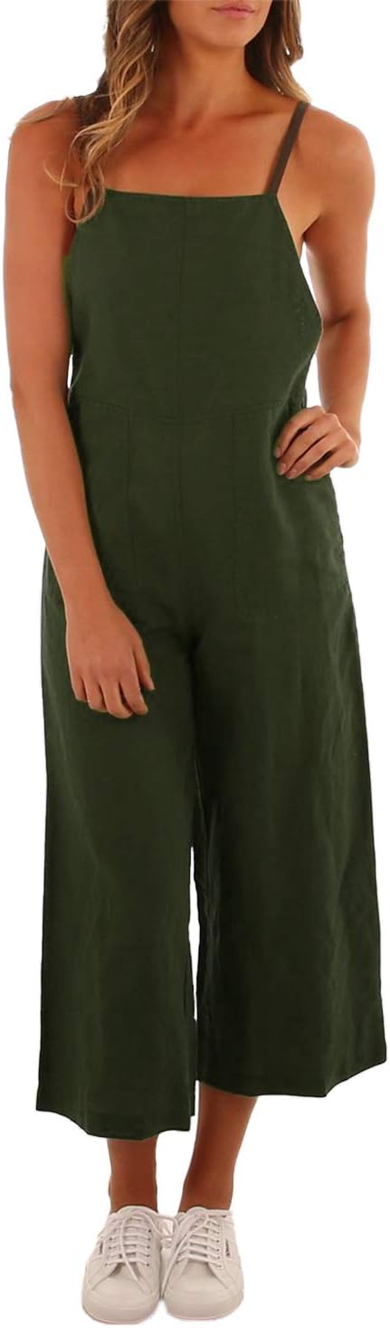 Women's Casual Loose Dungarees Baggy Jumpsuit Playsuit Retro Sleeveless Trousers Pants Plus Size