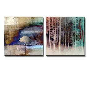 Wall26-2 Piece Beautifully Painted Tree Forest and a Lone Tree in a Field - Canvas Art Home Art - 12x12 inches