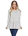 ZXZY Women Pleated Frill Hem Round Neck Long Sleeve Stripe Shirt Tops Blouse Tee
