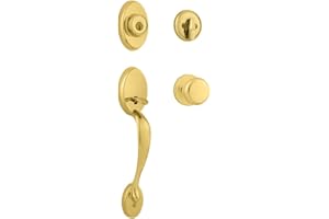 Kwikset Chelsea Front Door Lock Handle and Deadbolt Set, Entry Handleset Exterior with Interior Door Knob, Lifetime Polished Brass, Pick Resistant SmartKey Rekey Deadbolt Security