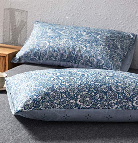 image for SLEEPBELLA Duvet Cover Queen, 600 Thread Count Cotton Blue Floral Patt
