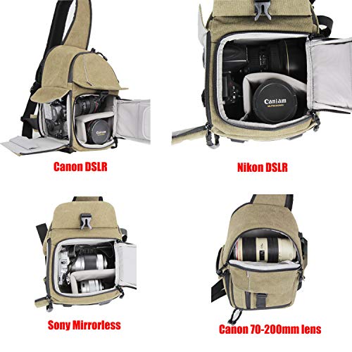 Camera Sling Bag Backpack DSLR Mirrorless Camera Case Canvas Shoulder Chest Bag with Tablet Compartment for Camera Lens and Accessories Waterproof Tripod Monopod Holder by BESNFOTO