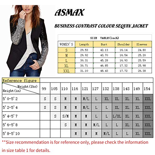 ASMAX HaoDuoYi Womens Business Contrast Colour Sequin Jacket Blazer Black - Thumbnail 6
