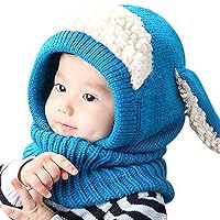 Baby Girls Boys Winter Knit Scarf Hat Warm Earflap Cap for Kids 6-36 Months (Blue)