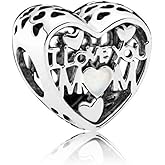 MiniJewelry I Love You Mom Heart Charm Compatible with Pandora Charms Moments Bracelets Sterling Silver Bead