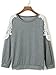 Choies Women's Cotton Gray Cold Shoulder Crochet Lace Sleeve T-shirt