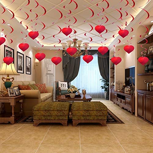 Valentines Day Decorations - 24 PCS Hanging Heart Swirls Hanging Decorations for Anniversary Wedding Bridal Celebration and Party Supplies