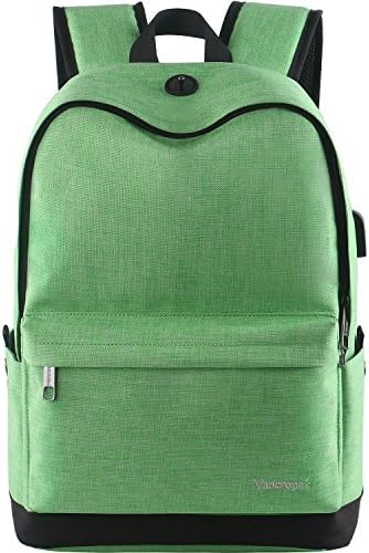 College Backpack, Student Laptop Bookbag for Men Women, Durable Middle High School Bags with USB Charging Port , Study Basic Water Resistant Travel Backpack Fits 15.6 Inch Computer/Notebook - Green