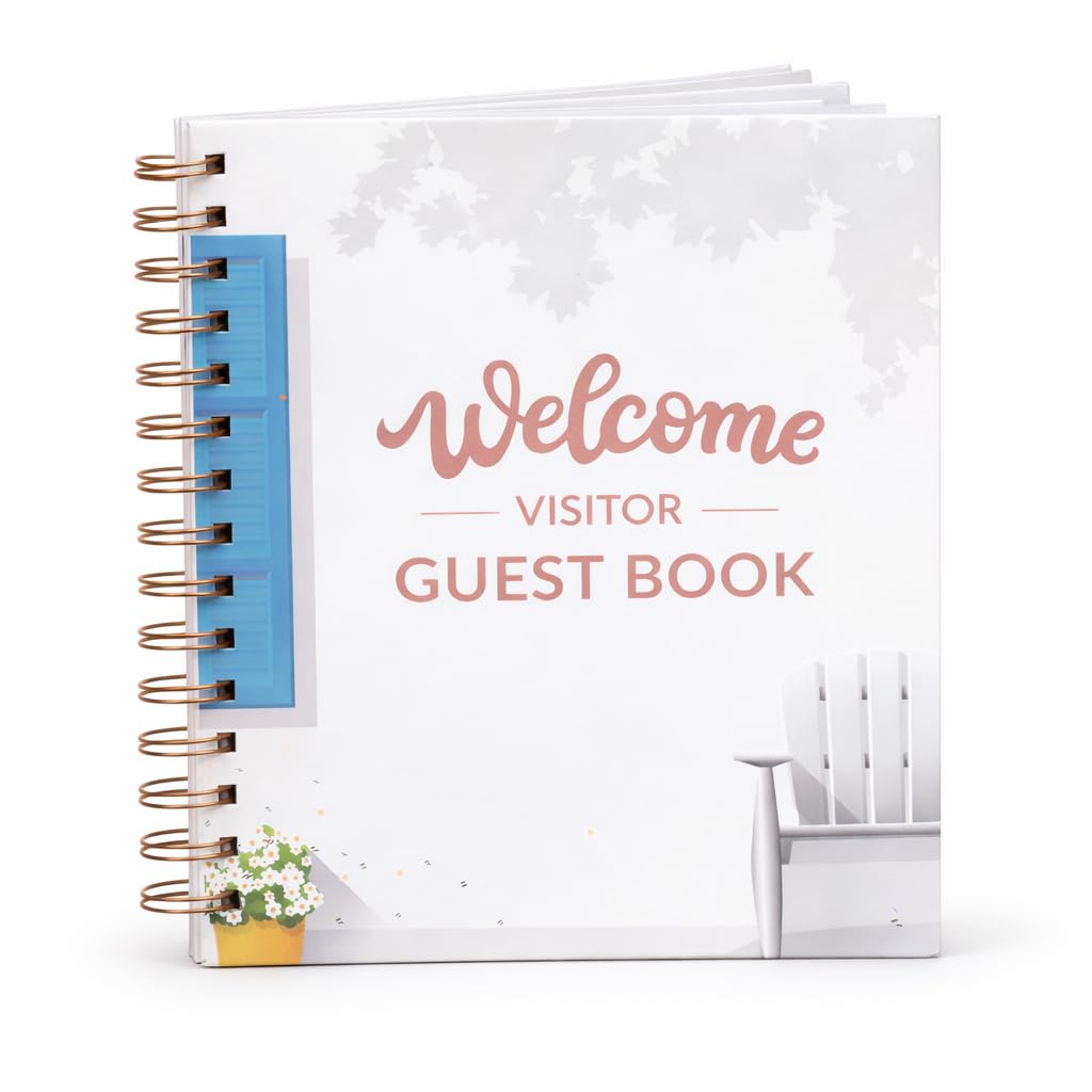 Paper 'n Such Guest Book for Rental House - Vacation Home - Short Term Rentals, Host Essentials, Spiral Hardcover Welcome Log for Airbnbs- 200 Pages (White/Blue)