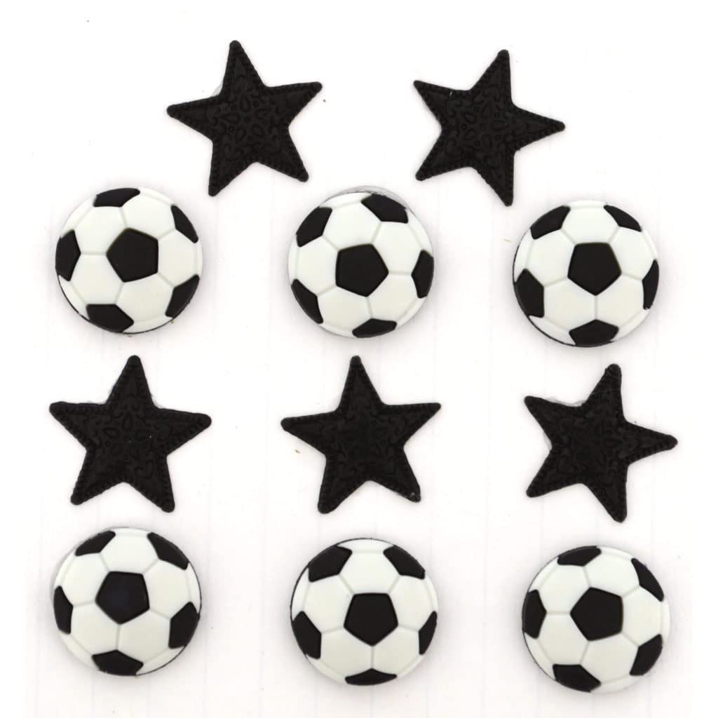 Dress it Up "Soccer Button, Plastic, Black/White, 14 x 14-34 x 17 mm, 17-Piece