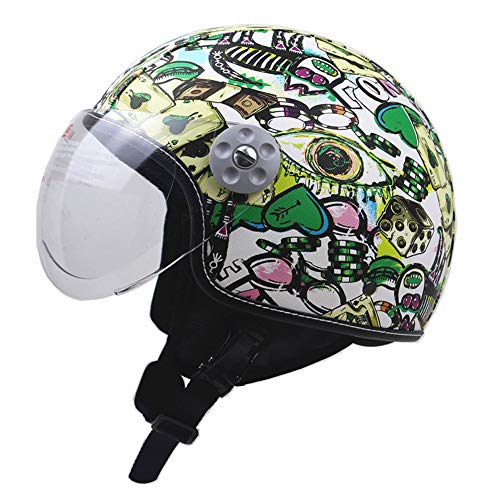 Sanqing Motorcycle Harley Helmet, Summer Handmade Personality Vintage Half Helmet DOT Approved, German Style Motorcycle Cruiser Scooter Cool Helmet for Women,Green,M