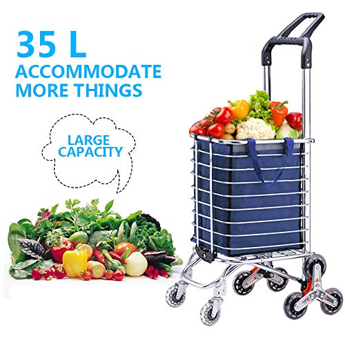 Upgraded Folding Shopping Cart Portable Grocery Stair Climbing Cart with Tri-Wheels, Swivel Handle, Wheel Bearings & Removable Basket, Perfect for Mom Christmas Gifts - Thumbnail 4