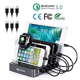 Charging Station with QC 3.0 Quick Charge, VICOODA Smart Charging Station Dock & Organizer for iPhone, iPad, Apple Watch, iPod, Smart Phones 6 Port USB Charger Station with Charging Indicator