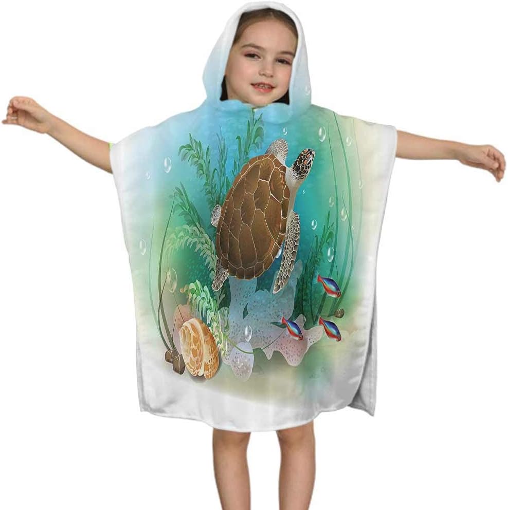 Moeeze-Home Extra Soft & Thick Sea Turtle Swims in The Ocean Tropical Underwater World Aquarium Babies Hooded Bath Towel Extra Soft & Thick
