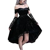 LANSHULAN Gothic Clothes Dress,Lace Mini Sleeveless Lace Draped Bodycon Goth Vintage Dresses Without Gloves