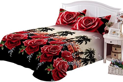 Sheets Queen Size, 3D Printed Queen Size Bed Sheets Set of 4 pcs, Fitted Sheet Queen with Red Rose Printed
