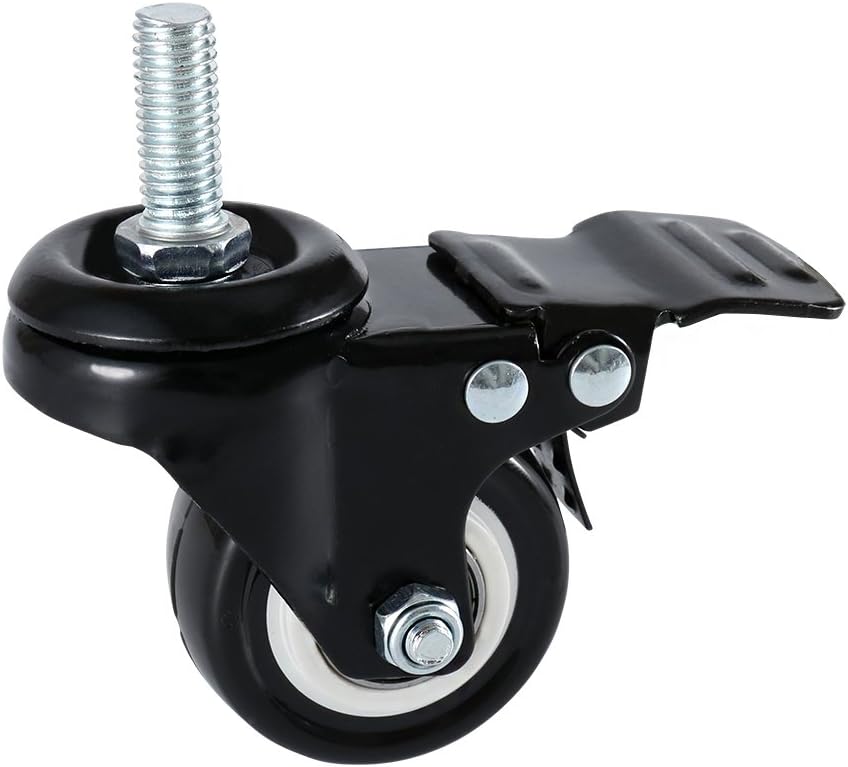 DICASAL 2" Stem Casters, Heavy Duty Swivel Stem Casters PU Foam Quite Mute No Noise Castors Markless Wheels Double Bearings and Locks Loading 300 Lbs Pack of 4 with Brake Black: Automotive